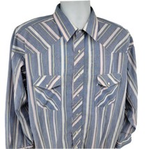 Wrangler Vintage Western X-Long Tails Mens Shirt Pearl Snap Blue White Size XL - £22.11 GBP