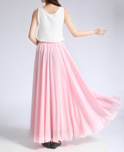 Pink Maxi Chiffon Skirt Outfit Women Plus Size Chiffon Maxi Skirt Beach Skirt image 10