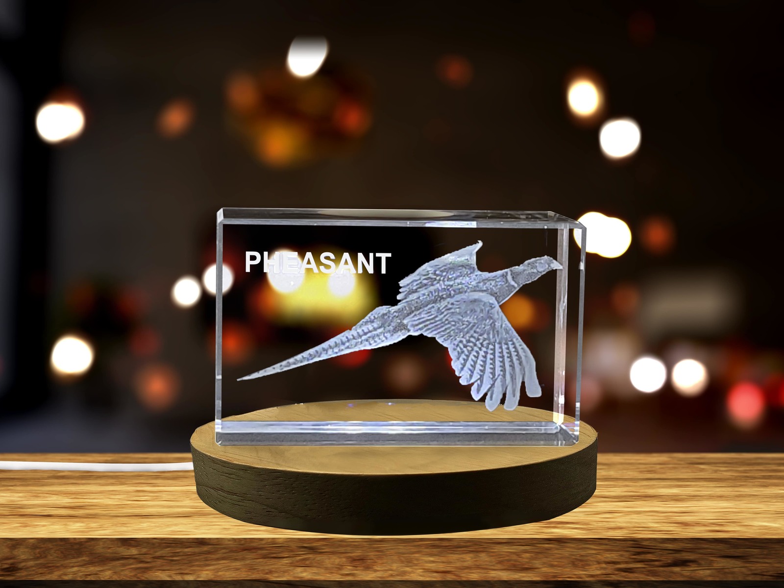 LED Base included | Pheasant Majesty | 3D Engraved Crystal Keepsake