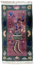 Handmade antique Art Deco Chinese rug 2.1&#39; x 4.2&#39; (64cm x 128cm) 1920s - £1,376.90 GBP