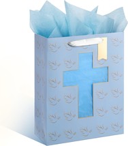 Blue Gift Bag 10&quot; x 5&quot; x 13&quot; for Baby Boy Baptism Christening First Communion Re - $14.26