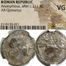 ROMA/Dioscuri on Horseback. NGC Certified Ancient. Scarce Roman Quinarius Coin - £147.68 GBP