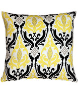 Linen Damask Print Yellow Black 18x18 Throw Pillow, with Polyfill Insert - £39.92 GBP