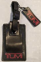 Lot Of 2 TUMI Black Leather Tags Red Logo Luggage Name ID Tag - $15.73