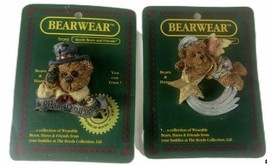 2 Boyds Bears &amp; Hares Resin Brooch Pins Bearwear On Card FOB 96-97 Angel - £6.20 GBP