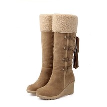 Women Knee-High Boots Winter Snow Boots Wedges Keep Warm Shoes for Women Tassel  - £38.91 GBP