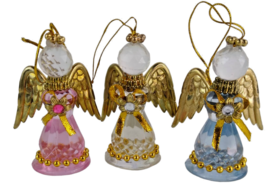 Vtg  Angels Pink Blue Clear Acrylic 3&quot;  Christmas Ornaments Lot of 3 - £7.76 GBP