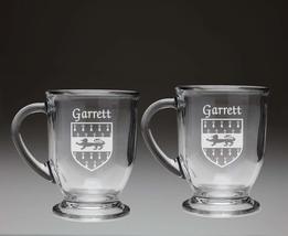 Garrett Irish Coat of Arms Glass Coffee Mugs - Set of 2 - £27.17 GBP