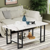Faux Marble-Topped Rectangular Coffee Table With A Black Metal Frame From Awqm, - £83.02 GBP