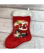 Vintage 16” Christmas Holiday Stocking Rennoc 1982 Santa in Sleigh Elves... - $13.52 CAD