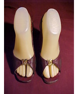 Maroon Open Toe Sling Back Heels;Crackle Finish-Size 6-6½ ;3&quot;Heel;Vintag... - £7.85 GBP
