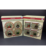 Oneida Holiday Cats Set Of 8 Christmas Stoneware - 4 Mugs 4 Salad Desser... - $40.31 CAD