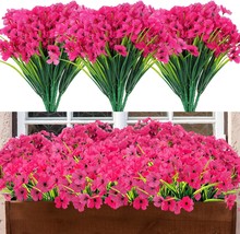 24 Bundles Silk Artificial Flowers Outdoor Uv Resistant False Flowers, Rose Red - £25.38 GBP