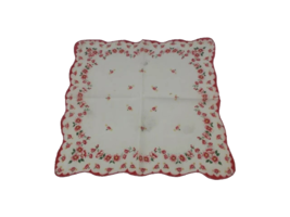 Vintage Floral Flowers Handkerchief Hanky Red and Green - $73.76 MXN