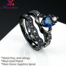 Ring Beautiful Blue Heart cut Crystal Flower in 18k Black Gold Plated Size 7 - £19.50 GBP