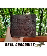 Brown New Born Horn Crocodile Leather Skin Leather Men&#39;s Bilfold Wallet - $49.49