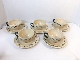 Metlox Poppytrail Provincial Rooster, 5 Coffee Cups &amp; 5 Saucers, Beige/Green/Red - £11.29 GBP