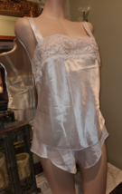 Vtg Lucie Ann II Sz M Bridal White Shiny Satin Lace Camisole/Shorts Slee... - £14.21 GBP