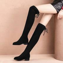 Elastic Flock Slim Fit Over The Knee Boots Women Winter thigh Lace up ladies Hig - £38.32 GBP