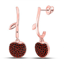 10k Rose Gold Womens Round Red Color Enhanced Diamond Dangle Earrings 1/4 - £334.96 GBP