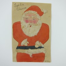 Vintage Christmas Card Handmade Santa Clause Red Suit White Cotton Trim ... - $5.99