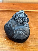 Vintage Very Nicely Carved Cabbage Rose Flower Black Obsidian Stone Figurine – - £14.78 GBP