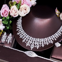 CWW 4 pcs Tassel Drop Cubic Zirconia Big Wedding Banquet Necklace Dubai White Go - £82.63 GBP