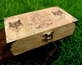 Handmade engraved wooden jewellery / organizer box Viking Vegvisir Wolf Tree - £21.32 GBP