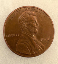 1996-D Lincoln Memorial Error Penny; Double Die, Close “AM”, Rail-RIM - $126.72