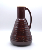 Marcrest Vintage 1950&#39;s Brown Daisy &amp; Dot Stoneware Floral Scalloped Carafe Vase - £19.98 GBP