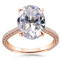 Luxury 925 Sterling Silver Ring Rose Gol5 Carat Big Oval Cut SONA Ring Women Wed - £52.02 GBP
