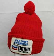 Vtg Chevron Ortho Fertilizer Beanie Embroidery Patch Hat Gas Oil Red Adv... - €31,30 EUR