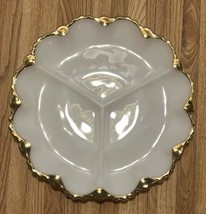 Fire King Anchor Hocking Milk Glass Gold Trim Divided Relish Tray Deviled Egg - £17.19 GBP