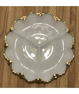 Fire King Anchor Hocking Milk Glass Gold Trim Divided Relish Tray Devile... - £17.20 GBP
