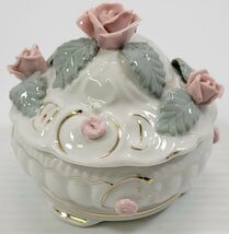 Bone China Flower Trinket Holder Dish with Lid 4" - $7.91