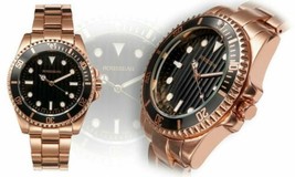 NEW Rousseau 9435 Men&#39;s Cantoni Rose Gold Band Rose Gold Dial Black Bezel Watch - £33.15 GBP