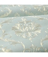 Victorian Damask Embossed Wallpaper Peel And Stick Wall, Light Blue，53Cmx5M - £32.26 GBP