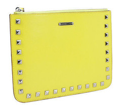 Rebecca Minkoff Slate Yellow Cory Smooth Leather Studded iPad Top Zip Pouch NWT  - $44.06