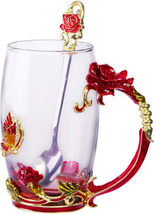 Glass Tea Cup Coffee Mugs &amp; Gifts for Women with Spoon Beautiful Rose Fl... - £16.84 GBP
