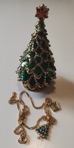 KD Jeweled Christmas tree Trinket Box w/ Pendant Necklace magnetic closure - $39.59