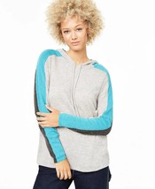 New Charters Club Gray Blue 100% Cashmere Color Block Hoodie Sweater Size L - £59.72 GBP