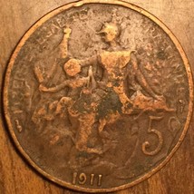 1911 France 5 Centimes Coin - £1.73 GBP