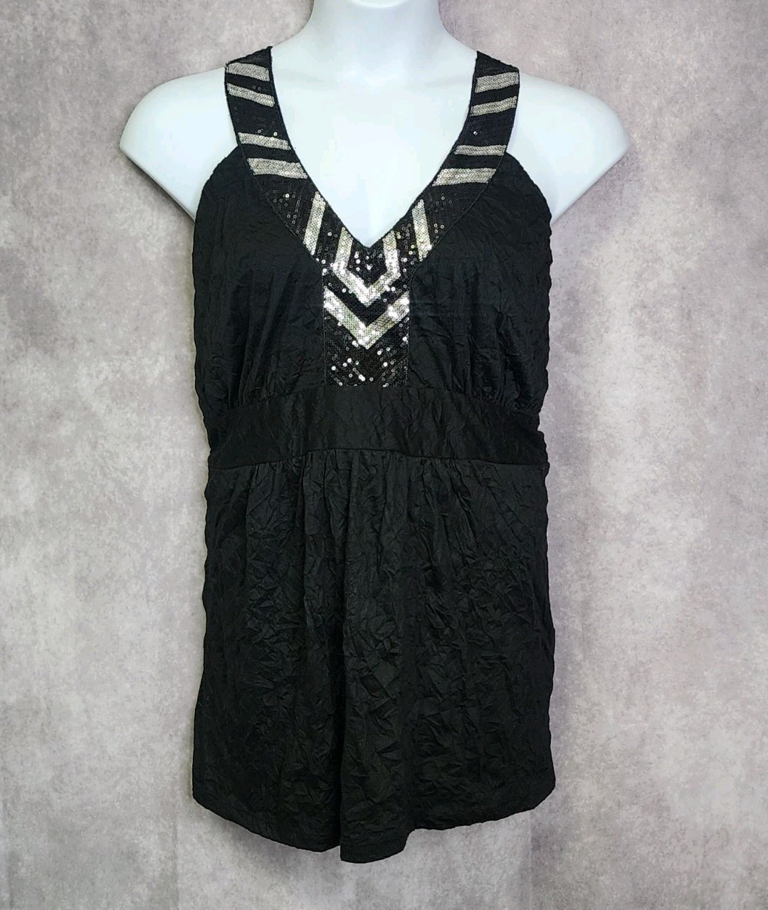 Womens Torrid Babydoll Crinkle Gauze &amp; Sequin Tank Top Black Silver Size 4X - $24.99