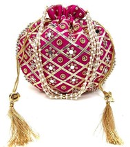 Mirror work Silk Potli Bag with Pearl Handle and Thread Latkan for women - £15.30 GBP