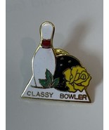 Vintage Classy Bowler Womens Bowling Lapel Pin 1” Inch Yellow Rose - $19.59