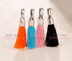 925 Silver Orange / Bright Pink / Turquoise / Black , Fabric Tassel Penant Charm - £9.19 GBP