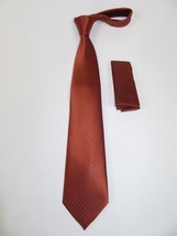 Men's Woven Tie Hankie Set J.Valintin Private Collection R88 Rust Brown image 3