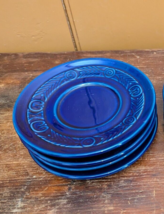 VTG QTY 4  Hall China Cobalt Blue Round 6 1/4&quot; Bread Butter Plates HTF USA - $38.53