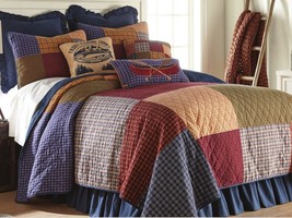 Donna Sharp Lakehouse Country Cottage Cotton Twin 3-Pc Quilt Set Patchwork Plaid - £132.63 GBP