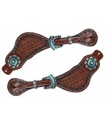 Western Horse Bling ! Tooled Leather Ladies Spur Straps w/ Crystal Rhine... - £22.64 GBP